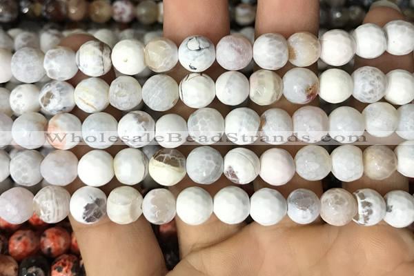 CAA2984 15 inches 8mm faceted round fire crackle agate beads wholesale