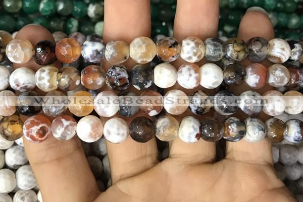 CAA2986 15 inches 8mm faceted round fire crackle agate beads wholesale