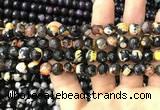 CAA3014 15 inches 8mm faceted round fire crackle agate beads wholesale