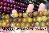 CAA3138 15 inches 12mm faceted round fire crackle agate beads wholesale