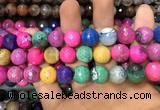 CAA3150 15 inches 12mm faceted round fire crackle agate beads wholesale