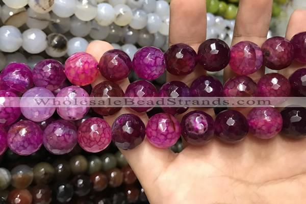 CAA3192 15 inches 14mm faceted round fire crackle agate beads wholesale