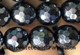 CAA3556 15.5 inches 8mm faceted round AB-color black agate beads