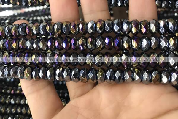 CAA3573 15.5 inches 5*8mm faceted rondelle AB-color black agate beads