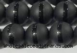 CAA3651 15.5 inches 8mm round matte & carved black agate beads