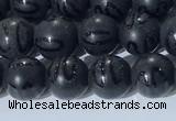 CAA3660 15.5 inches 6mm round matte & carved black agate beads