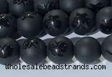 CAA3665 15.5 inches 6mm round matte & carved black agate beads