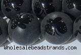 CAA3668 15.5 inches 12mm round matte & carved black agate beads