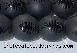 CAA3672 15.5 inches 10mm round matte & carved black agate beads