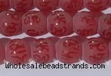 CAA3686 15.5 inches 6mm round matte & carved red agate beads