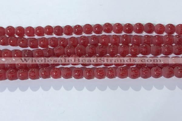 CAA3686 15.5 inches 6mm round matte & carved red agate beads