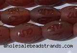 CAA3691 15.5 inches 8*12mm rice matte & carved red agate beads