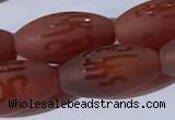 CAA3692 15.5 inches 8*16mm rice matte & carved red agate beads