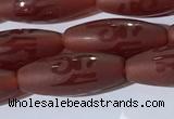 CAA3693 15.5 inches 8*19mm rice matte & carved red agate beads