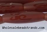 CAA3694 15.5 inches 8*30mm rice matte & carved red agate beads