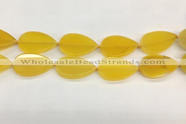 CAA4077 15.5 inches 30*50mm flat teardrop yellow agate gemstone beads