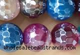 CAA5559 15 inches 8mm faceted round AB-color banded agate beads