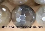 CAA5565 15 inches 12mm faceted round AB-color banded agate beads