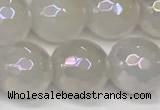 CAA5632 15 inches 10mm faceted round AB-color white agate beads