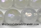 CAA5633 15 inches 12mm faceted round AB-color white agate beads