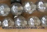 CAA5640 15 inches 6mm faceted round AB-color grey agate beads