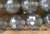 CAA5641 15 inches 8mm faceted round AB-color grey agate beads