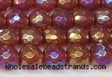 CAA5665 15 inches 6mm faceted round AB-color red agate beads