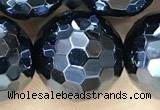 CAA5673 15 inches 12mm faceted round AB-color black agate beads