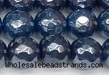 CAA5676 15 inches 8mm faceted round AB-color blue agate beads