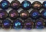 CAA5680 15 inches 6mm faceted round AB-color black agate beads