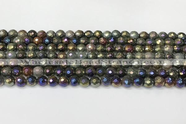 CAA5690 15 inches 6mm faceted round AB-color Indian agate beads