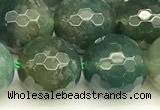 CAA5748 15 inches 12mm faceted round moss agate beads