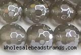 CAA6040 15 inches 10mm faceted round AB-color grey agate beads