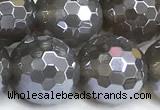 CAA6041 15 inches 12mm faceted round AB-color grey agate beads