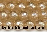 CAA6050 15 inches 6mm faceted round AB-color yellow agate beads