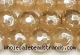 CAA6051 15 inches 8mm faceted round AB-color yellow agate beads