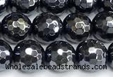 CAA6059 15 inches 8mm faceted round AB-color black agate beads