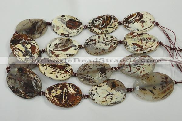 CAA762 15.5 inches 30*39mm twisted oval wooden agate beads