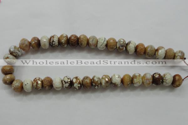 CAA829 15.5 inches 10*14mm faceted rondelle fire crackle agate beads