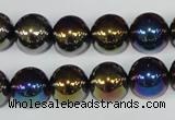 CAA851 15.5 inches 12mm round AB-color black agate beads