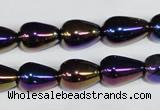 CAA855 15.5 inches 10*14mm teardrop AB-color black agate beads