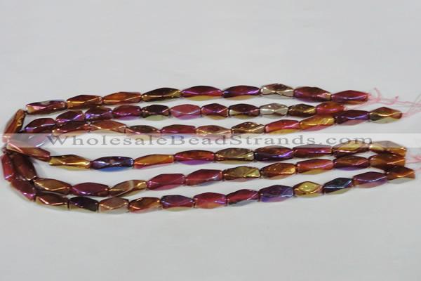 CAA882 15.5 inches 7*18mm faceted cuboid AB-color red agate beads