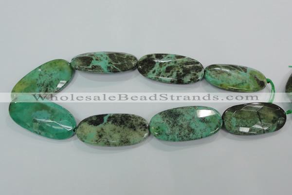 CAA95 15.5 inches 25*50mm faceted oval grass agate gemstone beads