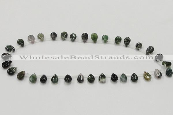 CAB127 15.5 inches 8*12mm flat teardrop moss agate gemstone beads