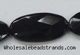 CAB321 15.5 inches 20*40mm faceted oval black agate gemstone beads