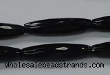 CAB330 15.5 inches 8*30mm faceted rice black agate gemstone beads