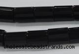 CAB334 15.5 inches 10*14mm faceted column black agate gemstone beads