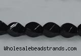 CAB335 15.5 inches 8*12mm faceted & twisted rice black agate beads