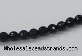 CAB342 15.5 inches 6mm faceted round black agate gemstone beads