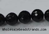 CAB345 15.5 inches 14mm faceted round black agate gemstone beads